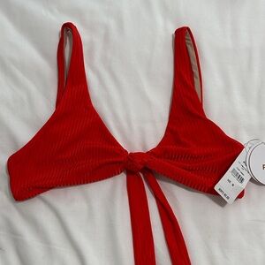 PQ Swim Red Ribbed Tie-Front Bralette Top